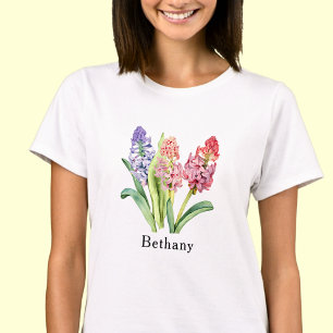 Naam toevoegen Tekst, Hyacinth Flowers, Pinks & Pu T-shirt