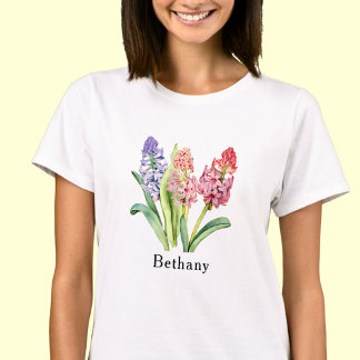 Naam toevoegen Tekst, Hyacinth Flowers, Pinks & Pu T-shirt