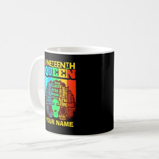 Naam toevoegen Tekst Juneteenth Black Queen Afro M Koffiemok (Voorkant links)
