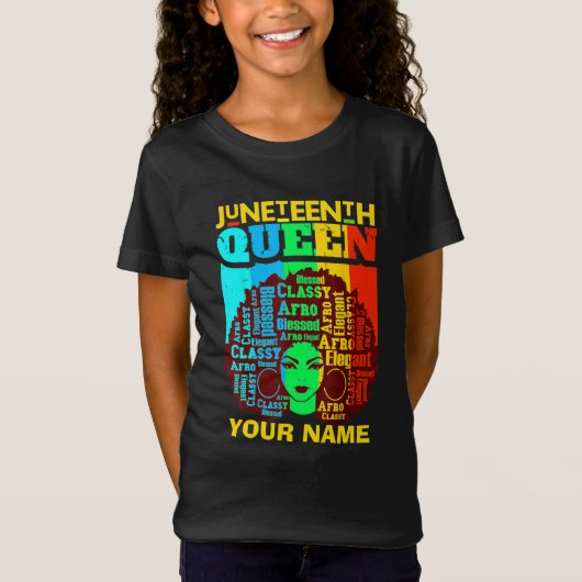 Naam toevoegen Tekst Juneteenth Black Queen Afro M T-shirt (Voorkant)