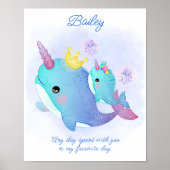 Naam toevoegen Tekst, Narwhal Whale en Baby Nurser Poster (Voorkant)