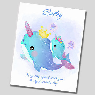 Naam toevoegen Tekst, Narwhal Whale en Baby Nurser Poster