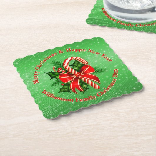 Naam toevoegen Tekst rood met 20xx kerstmis wijzig Kartonnen Onderzetters (Gebogen)