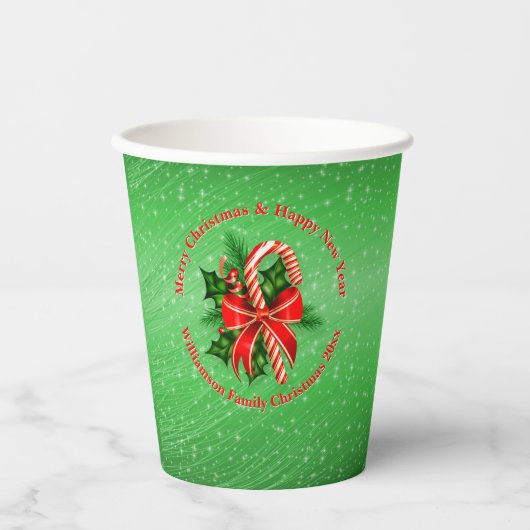 Naam toevoegen Tekst rood met 20xx kerstmis wijzig Papieren Bekers (Voorkant)