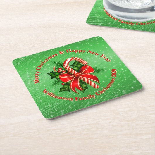 Naam toevoegen Tekst rood met Kerstmis wijzigen Kartonnen Onderzetters (Schuin)