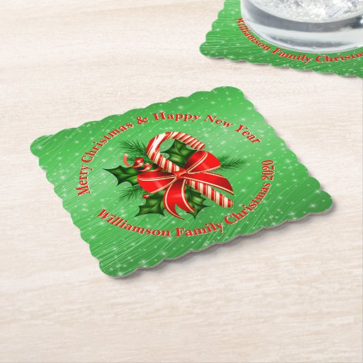 Naam toevoegen Tekst rood met Kerstmis wijzigen Kartonnen Onderzetters (Gebogen)