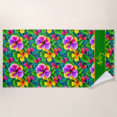 Naam toevoegen Tekst Tropisch Hibiscus Flower Oerw Strandlaken (Voorkant)