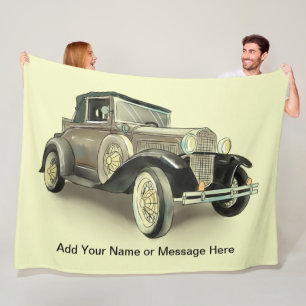 Naam toevoegen Tekst, Vintage Car Fleece Blanket