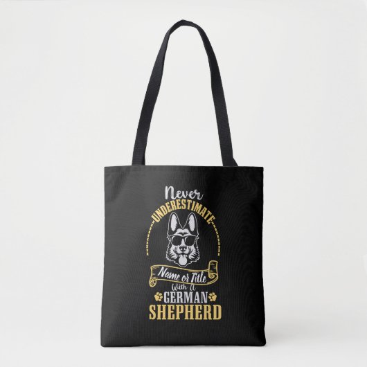 Naam toevoegen / Titel Nooit onderschatten, met ee Tote Bag (Voorkant)