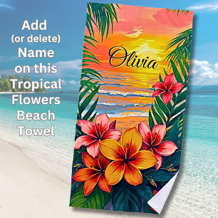 Naam toevoegen Tropical Flowers Floral Abstract Strandlaken