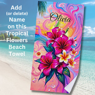 Naam toevoegen Tropical Flowers Floral Abstract Strandlaken