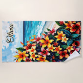 Naam toevoegen Tropische bloemen op het zand Strandlaken (Voorkant)