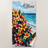Naam toevoegen Tropische bloemen op het zand Strandlaken (Voorkant)