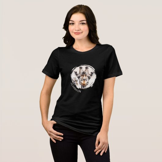 Naam toevoegen Vriendelijke Giraffe Graphic T-shir Tri-Blend Shirt (Voorkant volledig)