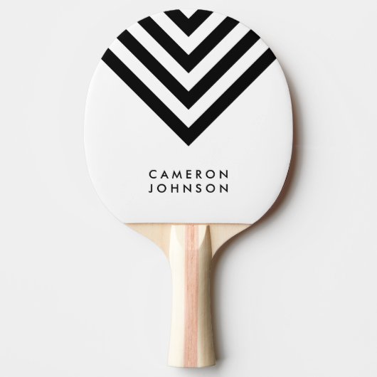 Naam toevoegen Wit en zwart minimalistische Chevro Tafeltennisbatje (Voorkant)