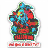 Naam toevoegen: Witch Broomstick Cauldron Pumpkins Sticker (Voorkant)