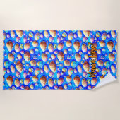 Naam toevoegen, zeeschelpen op Blauw zand Strandlaken (Voorkant)