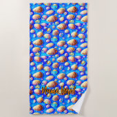 Naam toevoegen, zeeschelpen op Blauw zand Strandlaken (Voorkant)
