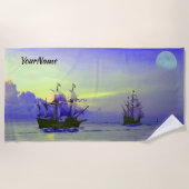 Naam toevoegen, zeilboot Ships Pirate, Blue Strandlaken (Voorkant)