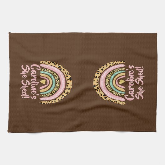 Naam toevoegen: zij heeft de roze regenbooghartsla theedoek (Horizontaal)