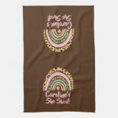 Naam toevoegen: zij heeft de roze regenbooghartsla theedoek (Verticaal)