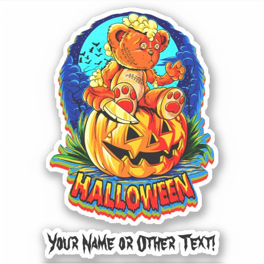 Naam toevoegen Zombie Teddy Bear Pumpkin Knife Hal Sticker (Voorkant)