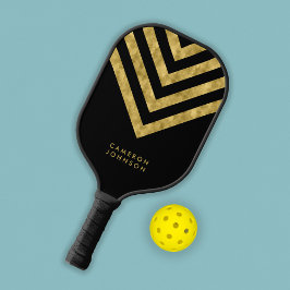 Naam toevoegen Zwart en Faux Gold Chevron Pickleball Paddle