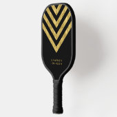 Naam toevoegen Zwart en Faux Gold Chevron Pickleball Paddle (Links)