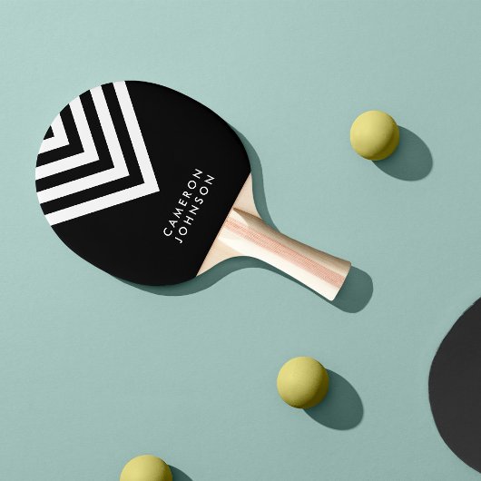 Naam toevoegen Zwart-wit minimalistische Chevron Tafeltennisbatje