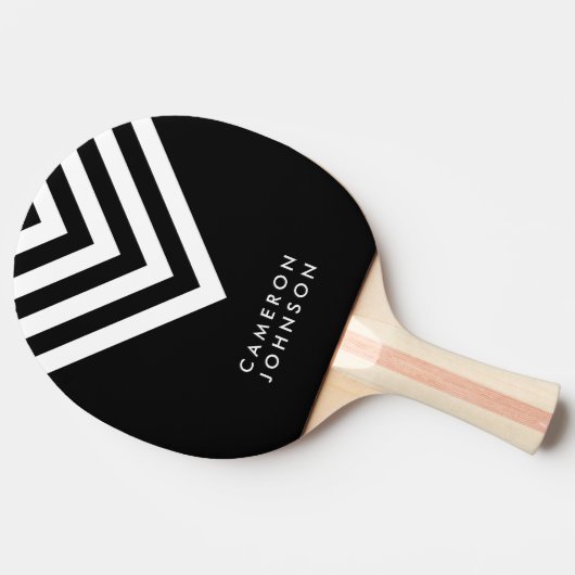 Naam toevoegen Zwart-wit minimalistische Chevron Tafeltennisbatje (Zijkant)