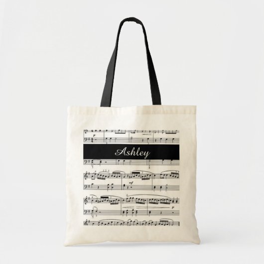 Naam toevoegen, zwart-wit muzieknoten tote bag (Voorkant)