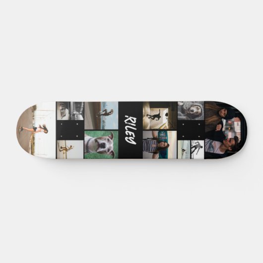 Naam toevoegen Zwarte fotocollage Sjabloon Persoonlijk Skateboard (Horizontaal)