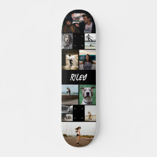 Naam toevoegen Zwarte fotocollage Sjabloon Persoonlijk Skateboard