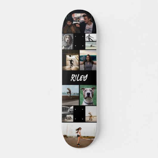 Naam toevoegen Zwarte fotocollage Sjabloon Persoonlijk Skateboard (Voorkant)