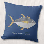 Naam tonijn viskat kussen<br><div class="desc">Vun tonijn met een luike glimlach, perfect voor je boot of strandhuis. Originele kunst van Nic Squirrell. Verander de bootnaam of tekst om te personaliseren.</div>