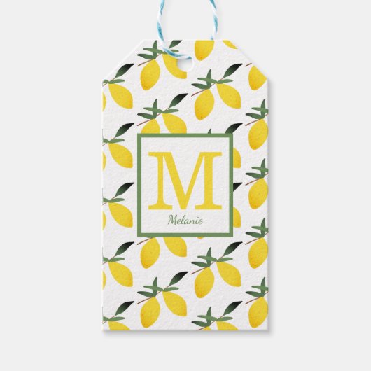 Naam Trendy Lemon Monogram Cadeaulabel (Voorkant)