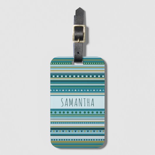 Naam Tribal Blauwgroen Blue Stripes Pattern Bagage Bagagelabel (Voorkant (verticaal))