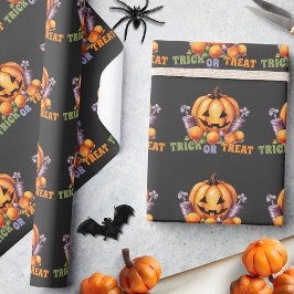 Naam Trick or treat Spooky Pompoen Halloween Snoep Cadeaupapier