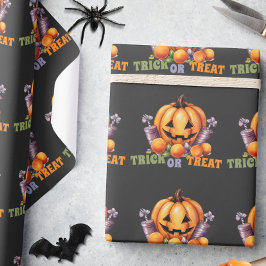 Naam Trick or Treat Spooky Pumpkin Halloween Snoep Cadeaupapier