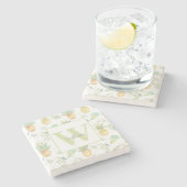 Naam tropisch anananasepmonogram stenen onderzetter (Zijkant)