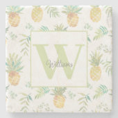 Naam tropisch anananasepmonogram stenen onderzetter (Voorkant)