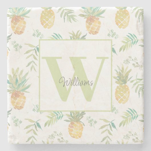 Naam tropisch anananasepmonogram stenen onderzetter (Voorkant)