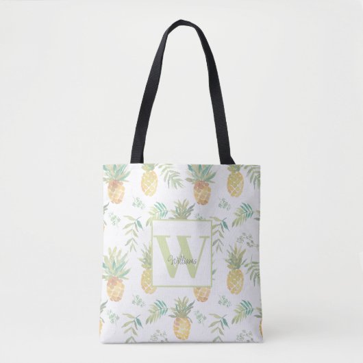 Naam tropisch anananasepmonogram tote bag (Voorkant)