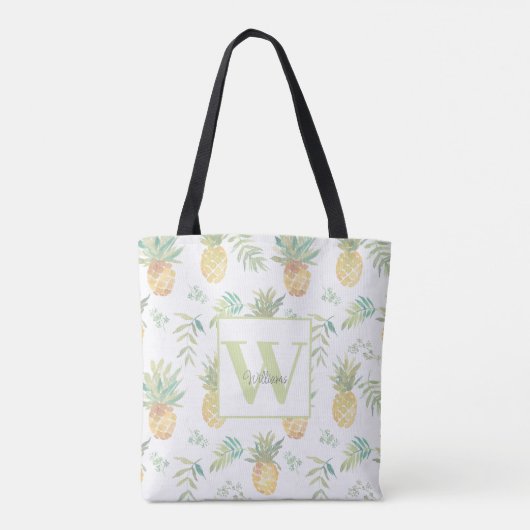Naam tropisch anananasepmonogram tote bag (Achterkant)