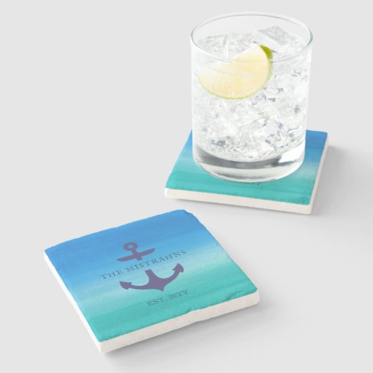 Naam Tropisch Beachy Nautical Anchor Boat Stenen Onderzetter (Zijkant)