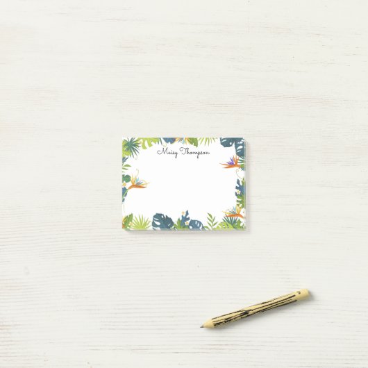 Naam tropisch Floral Border Monogram Post-it® Notes (Op bureau)