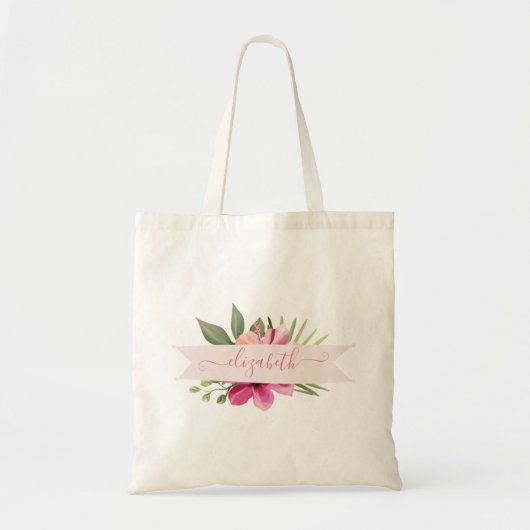Naam Tropisch Hibiscus Monogram Tote Bag (Voorkant)