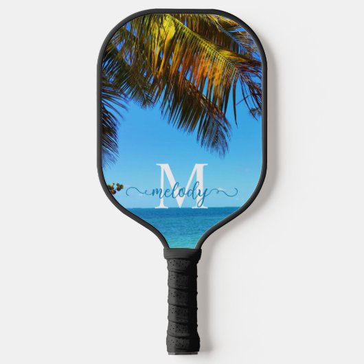 Naam tropisch palmband foto monogram pickleball paddle (Voorkant)