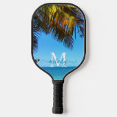 Naam tropisch palmband foto monogram pickleball paddle (Achterkant)