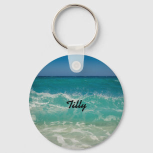 Naam tropische beach Ocean Waves Sleutelhanger